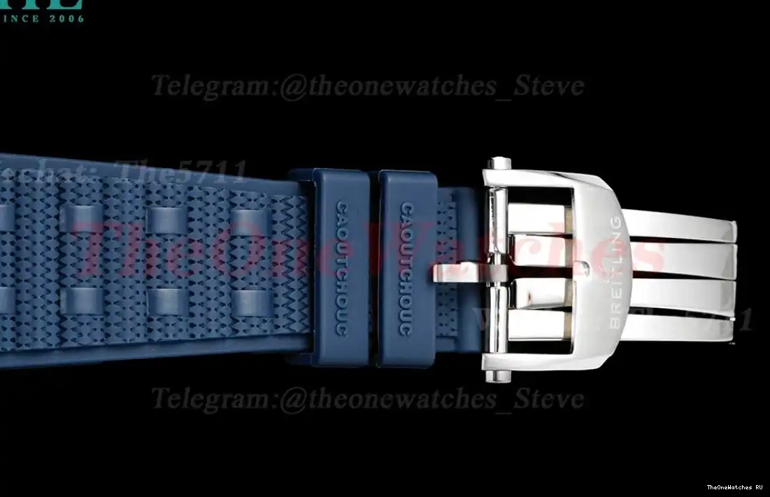 TF B01 A7750 Rubber Dial Strap on Rouleaux Blue 42MM Chronomat 0616